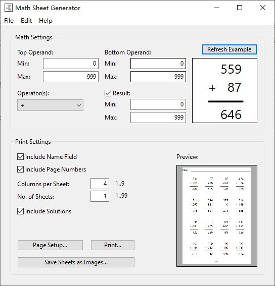 MathSheetGenerator