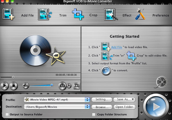 Bigasoft VOB to iMovie Converter for Mac