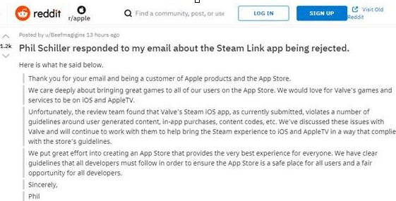 Steam Link上线苹果商店遭拒 当前审核已撤销