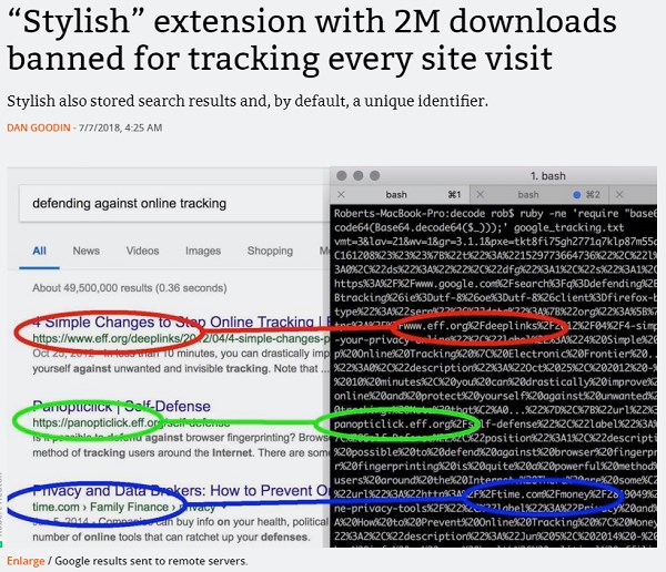 浏览器插件Stylish存追踪、窃取用户数据的行为