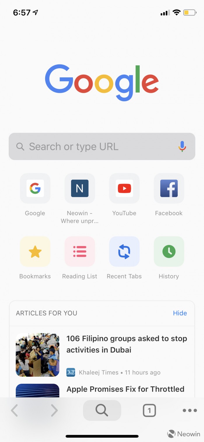 iOS端Chrome发现隐藏的Material Design UI  简洁的全新主界面