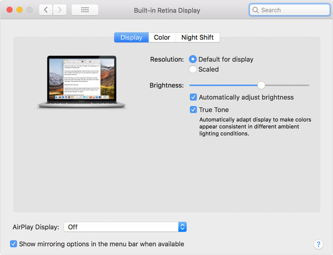 MacBook Pro新增对原彩显示支持，但使用时不能合盖
