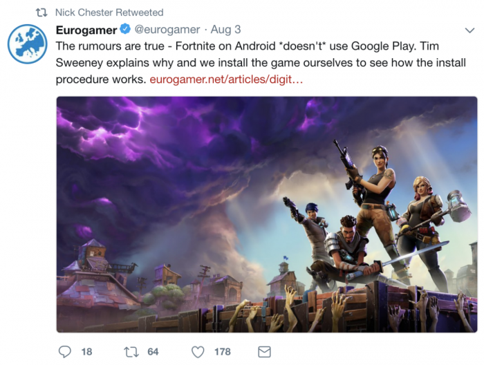 Epic Games：《堡垒之夜》安卓版不会上线 Google Play