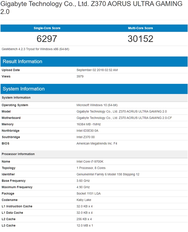 i9-9900K、i7-9700K、i5-9600K跑分曝光