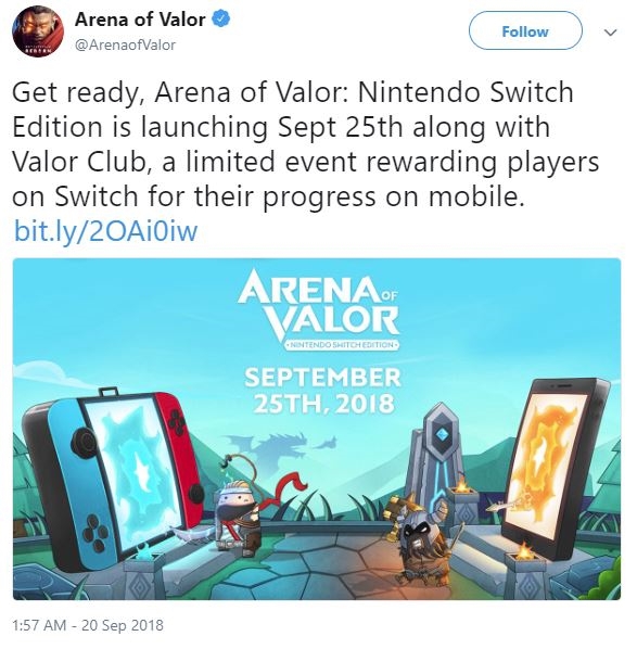 9月25日!《王者荣耀》正式上线任天堂Switch平台