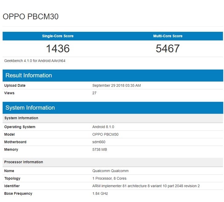 OPPO K1亮相Geekbench：采用骁龙660处理器
