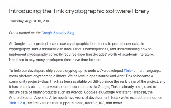 Google 宣布发布新的加密库Tink