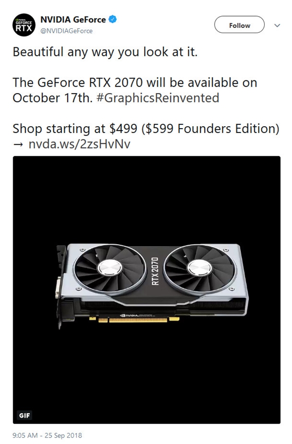 NVIDIA:RTX 2070显卡下月正式上市