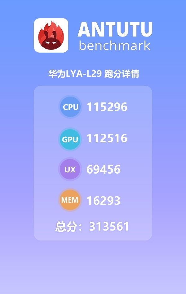 华为Mate 20安兔兔跑分成绩出炉：313561