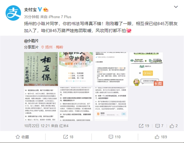 支付宝“相互保”推出约一周 用户数达800万人以上
