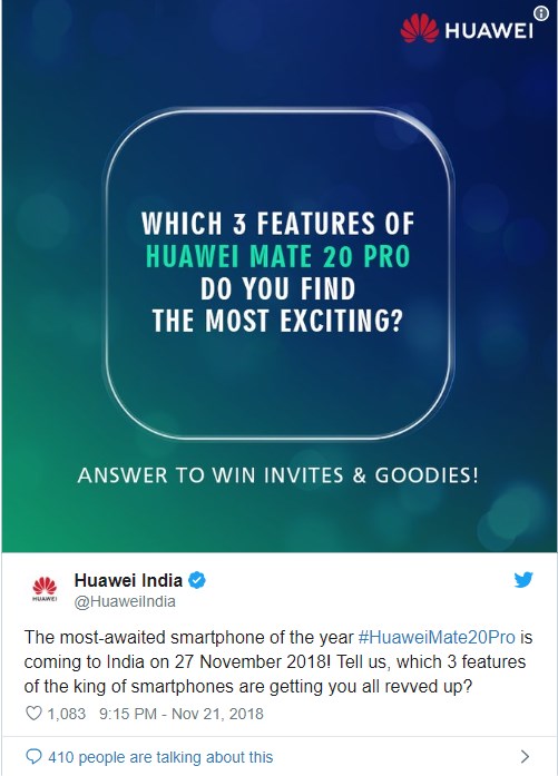 下周二！正式于印度推出华为Mate 20系列