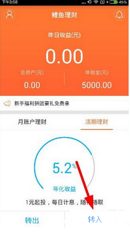 鲤鱼理财APP转入投资的详细操作