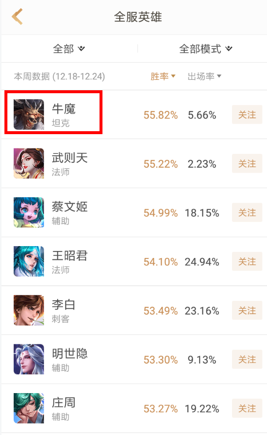 王者荣耀APP查看英雄排行的基础操作