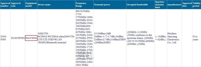 三星 SM-F9000 亮相工信部：或是Galaxy Fold