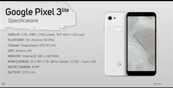 谷歌Pixel 3 Lite上手视频公开：配备Type-C接口