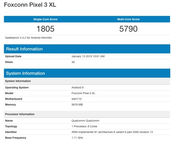谷歌Pixel 3 Lite XL亮相跑分库：6GB RAM