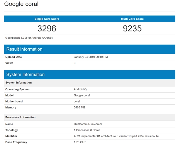 “Google coral”神秘设备亮相GeekBench