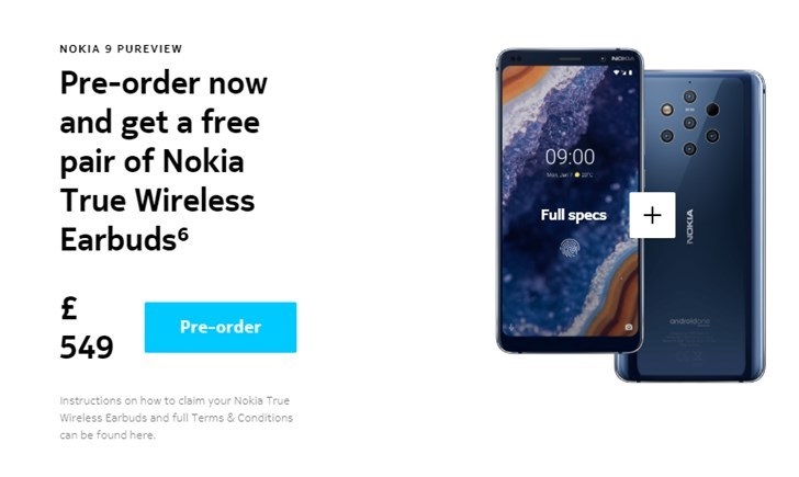 诺基亚9 PureView英国接受预定：549英镑