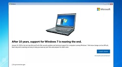 微软推送弹窗：提醒用户Win7已接近尾声