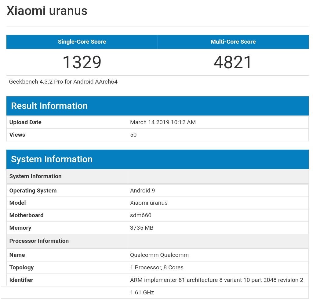 小米新机亮相Geekbench：POCO F1 Lite？