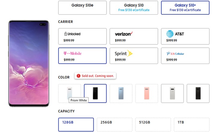 T-Mobile版三星Galaxy S10有三个型号已售罄