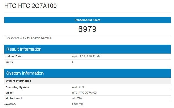 HTC手机亮相Geekbench：配备骁龙710处理器