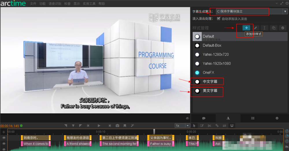 使用arctime给视频添加双语字幕的操作过程