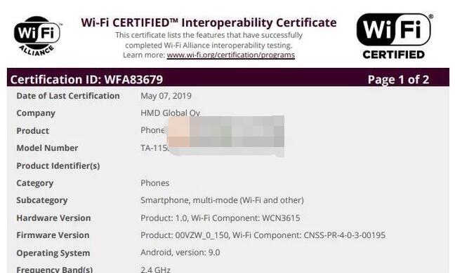诺基亚新品TA-1153得到Wi-Fi联盟认证