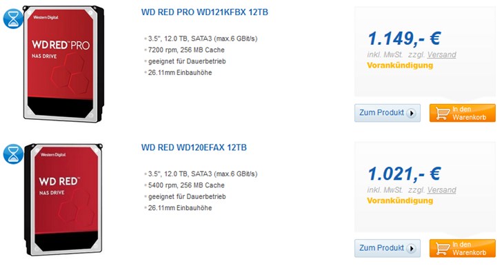 Red Pro系列12TB硬盘将至：1149欧元