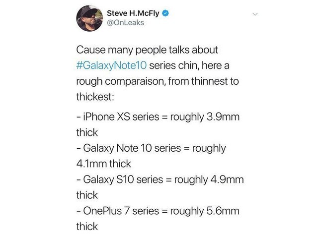 三星Note 10下巴宽度亮了：大幅缩窄