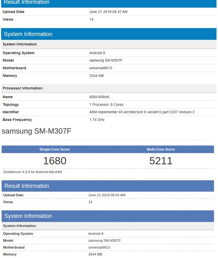 新设备Galaxy M30s跑分出炉：多核5299