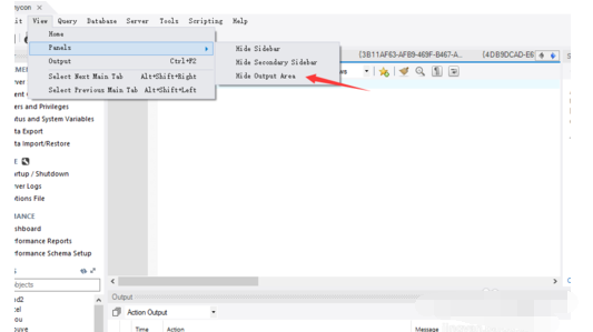 mysql workbench隐藏output栏的操作教程