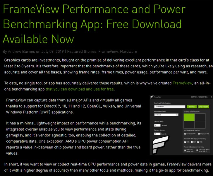 NVIDIA迎来基准测试应用FrameView