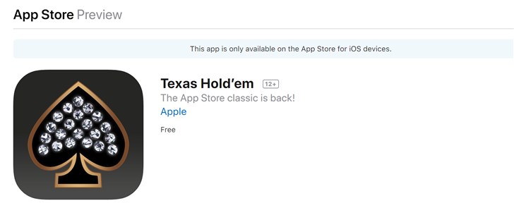 苹果再次上线《德州扑克》：经典自创