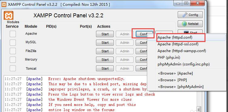 XAMPP集成环境apache启动失败的处理操作步骤