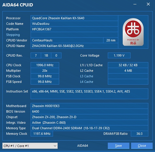 AIDA64 6.10版上线：支持中国兆芯