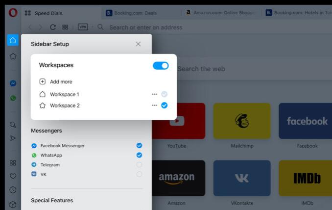 Opera欧朋浏览器迎来新功能Workspace