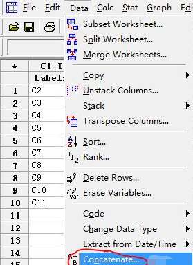 minitab把多列数据连接组合成一列的操作方法