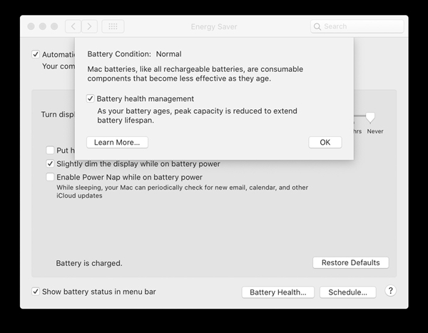 macOS 10.15.5给Mac新增电池健康管理功能