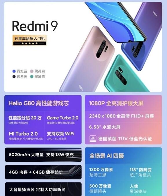新国民神机Redmi 9将开售：5020mAh