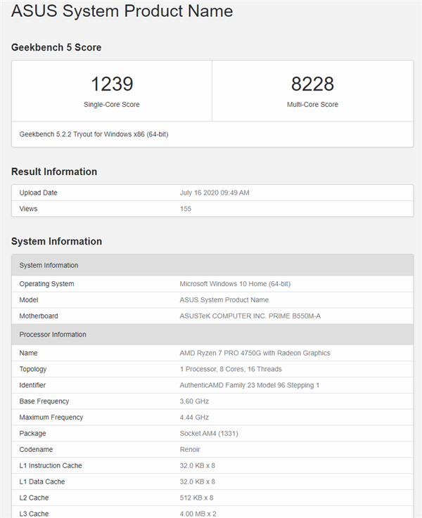 顶级锐龙7 PRO 4750G现身GeekBench：性能达巅峰！