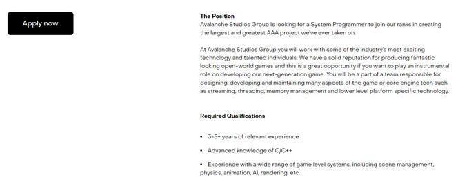 雪崩正同时开发多个游戏 其中包含一个最大的3A项目