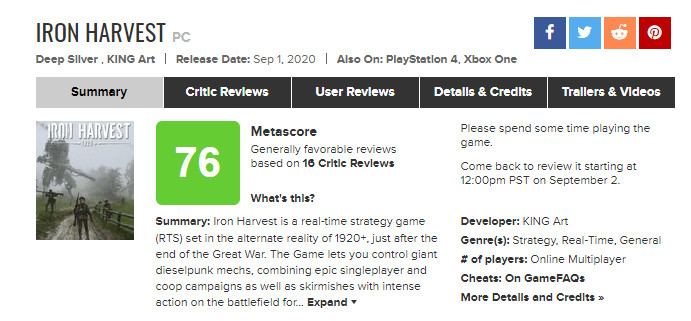 IGN为《钢铁收割》的单人战役打出8分评价