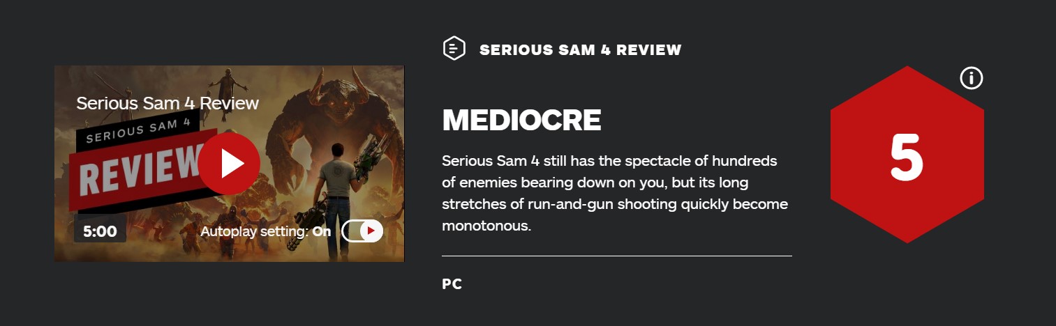 IGN为《英雄萨姆4》打分：5分