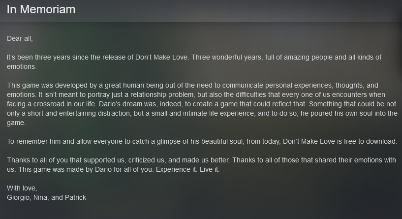 Steam“特别好评”游戏《Don't Make Love》免费开放