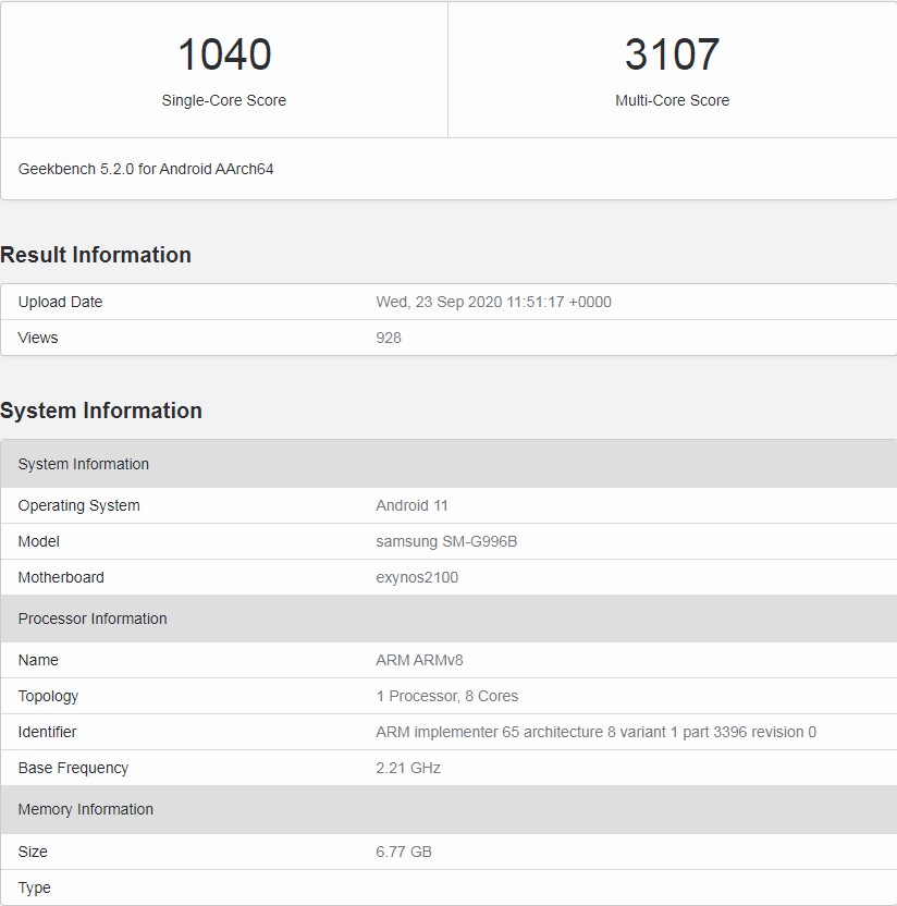 三星S21+骁龙875版亮相跑分网站