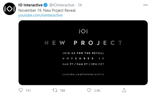 《杀手》官方：新作于11月19日晚发布