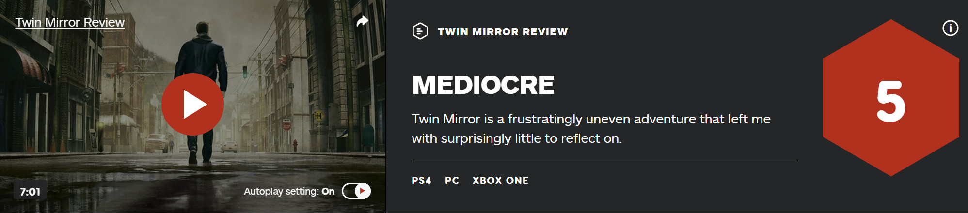 IGN：5分 《双镜》节奏慢结束快