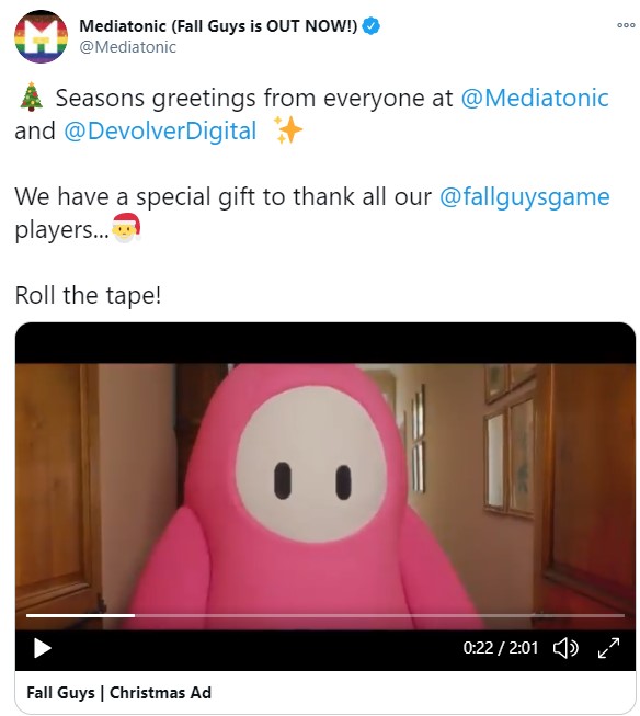 《糖豆人：终极淘汰赛》节日宣传 免费领取圣诞节皮肤