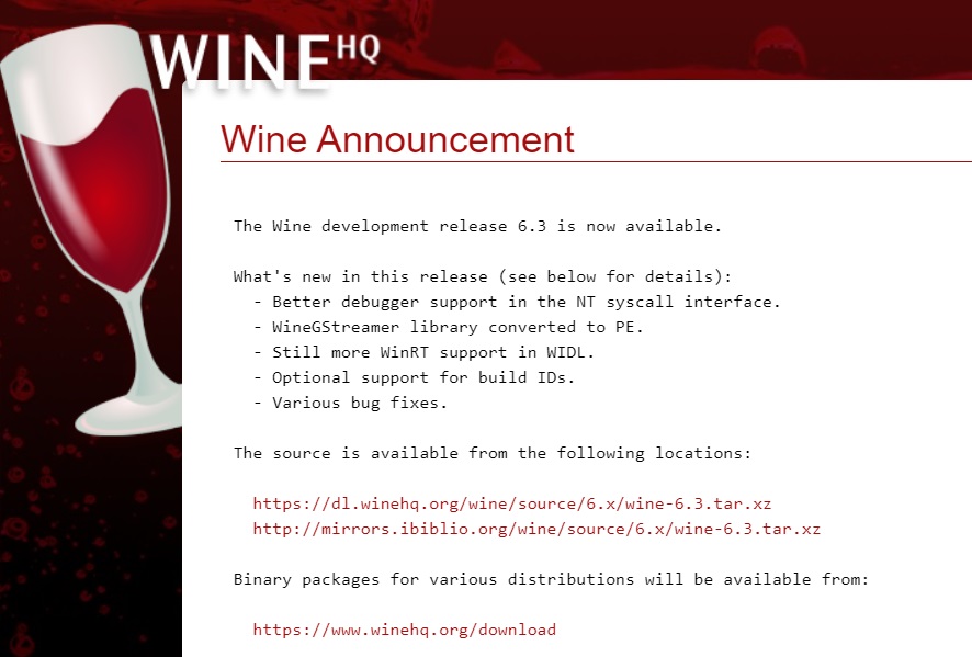 Wine 发布 6.3 正式版 带来多项新功能和错误修复